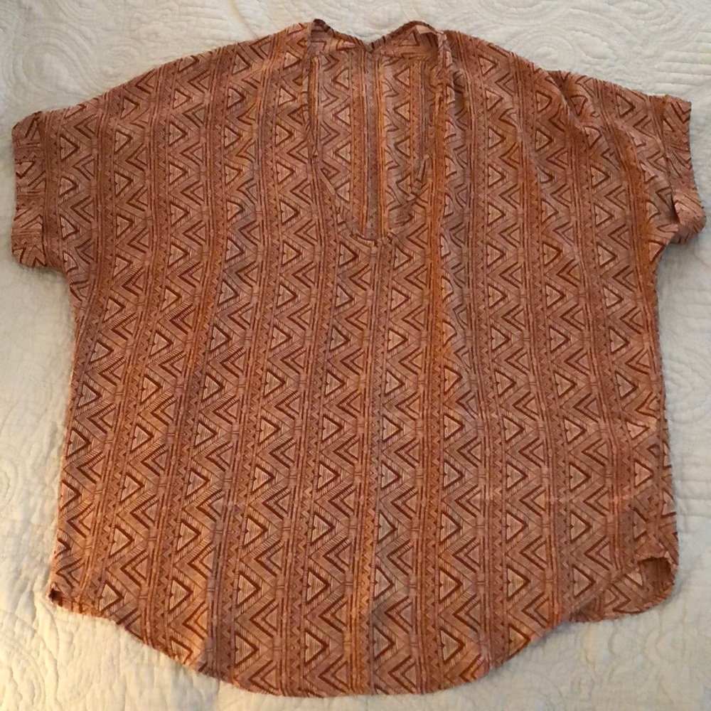Burnt orange aztec style v-neck top